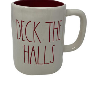 Rae Dunn Christmas Farmhouse Deck The Halls White And Red Ceramic Coffee Mug